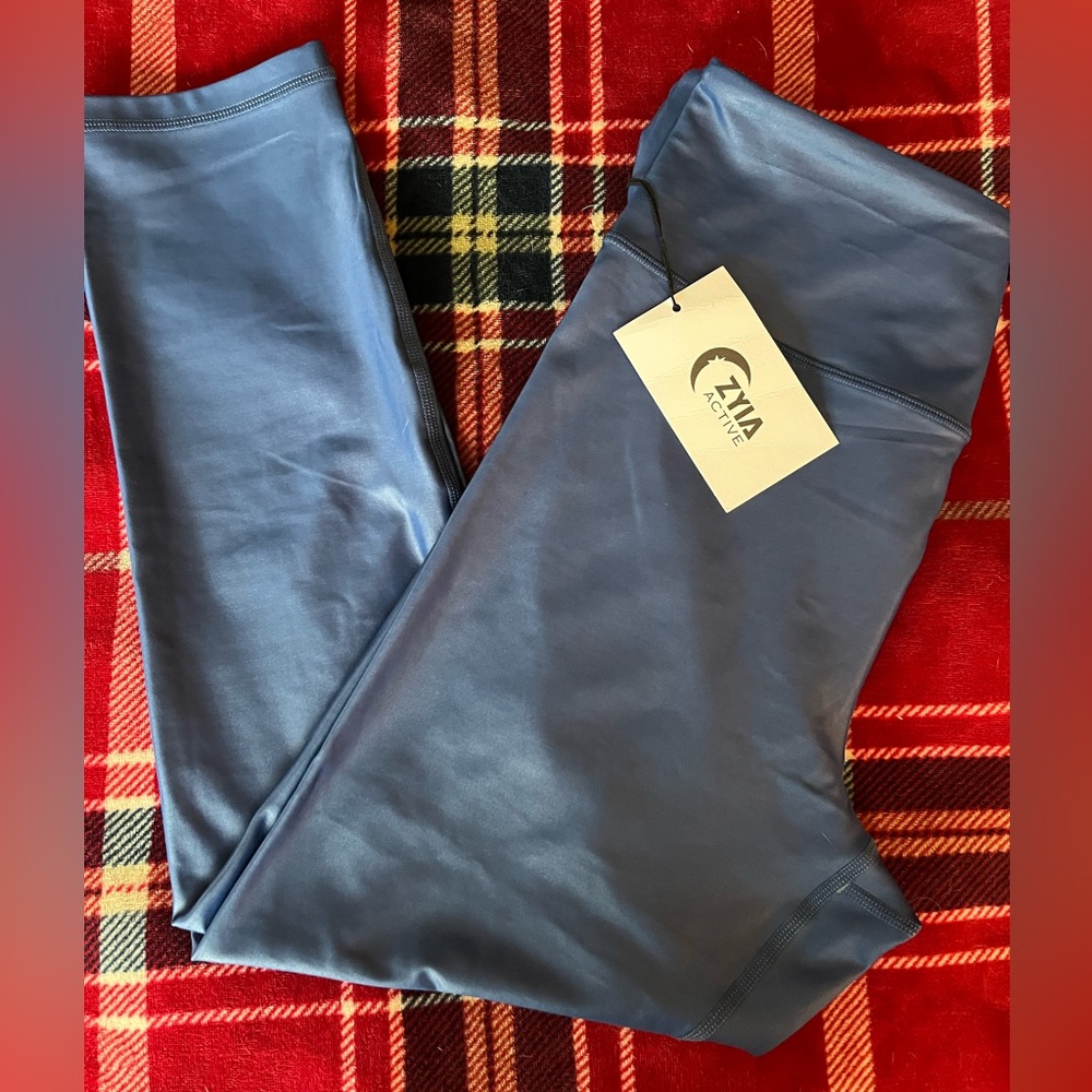 NWT ZYIA blue metallic light n tight pants